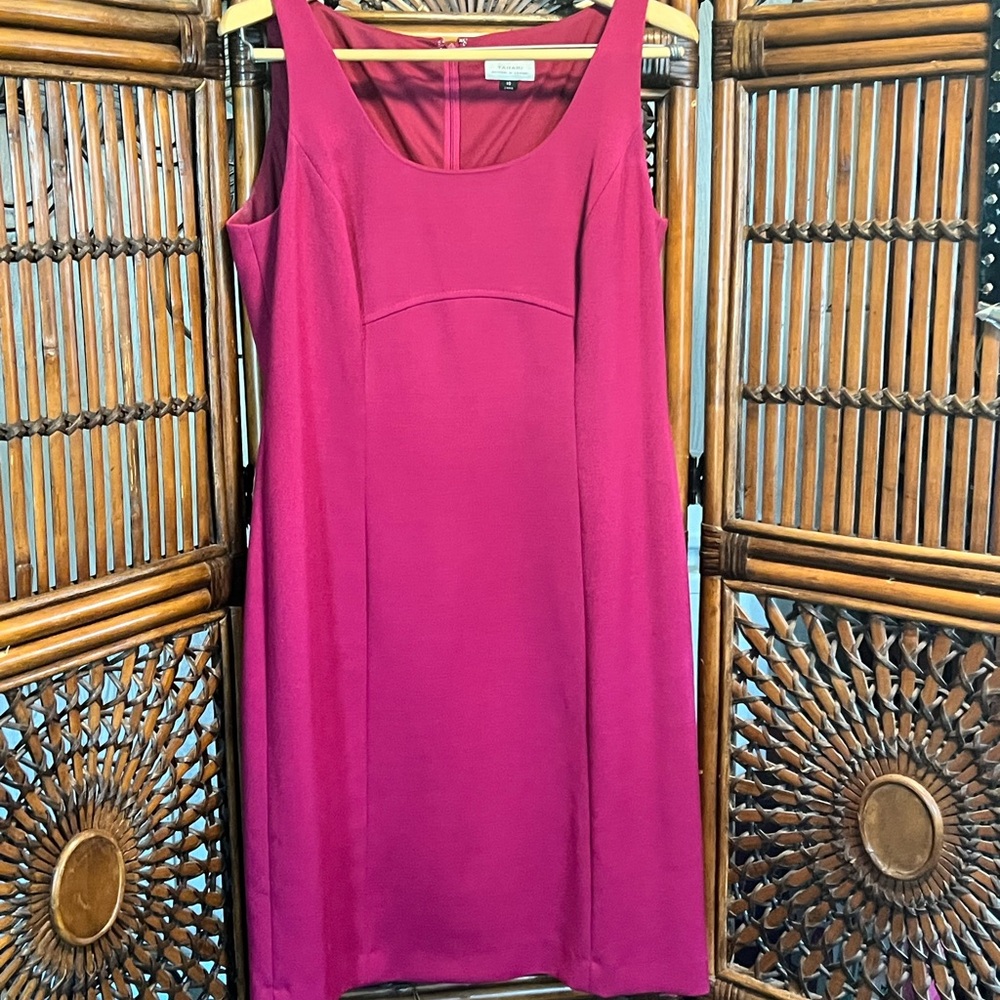Tahari Pink Sheath Midi Dress Square Neck Sleeveless